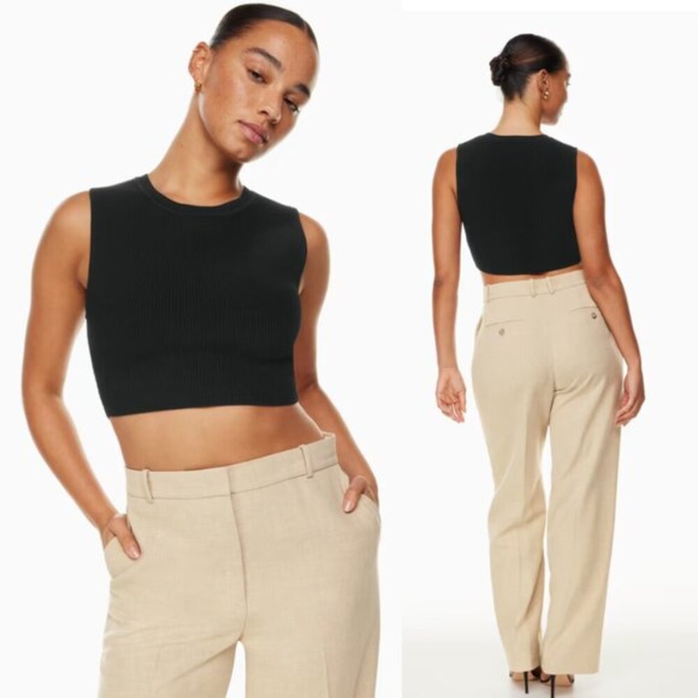 Aritzia Babaton Sculpt Knit Muscle Cropped‎ Tank Black Stretch Size Large